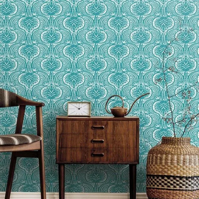 York Designer Series Lotus Palm Aqua Wallpaper - SKU HO2151