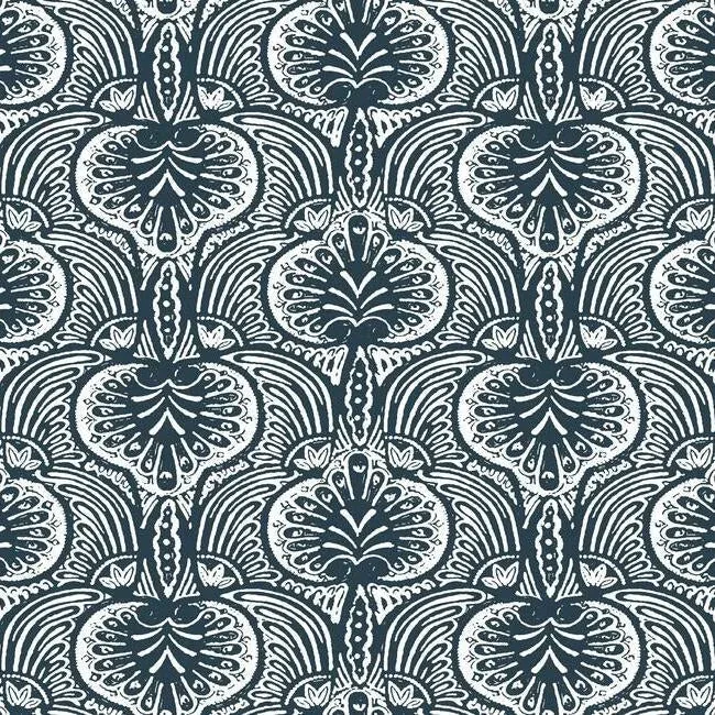 York Designer Series Lotus Palm Navy Wallpaper - SKU HO2153
