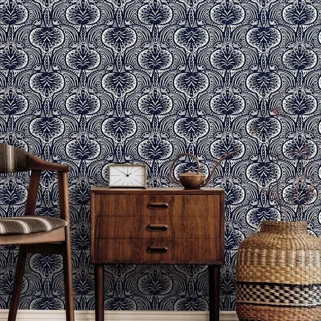 York Designer Series Lotus Palm Navy Wallpaper | Wallpaper Twins York Designer Series Lotus Palm Navy Wallpaper - SKU HO2153