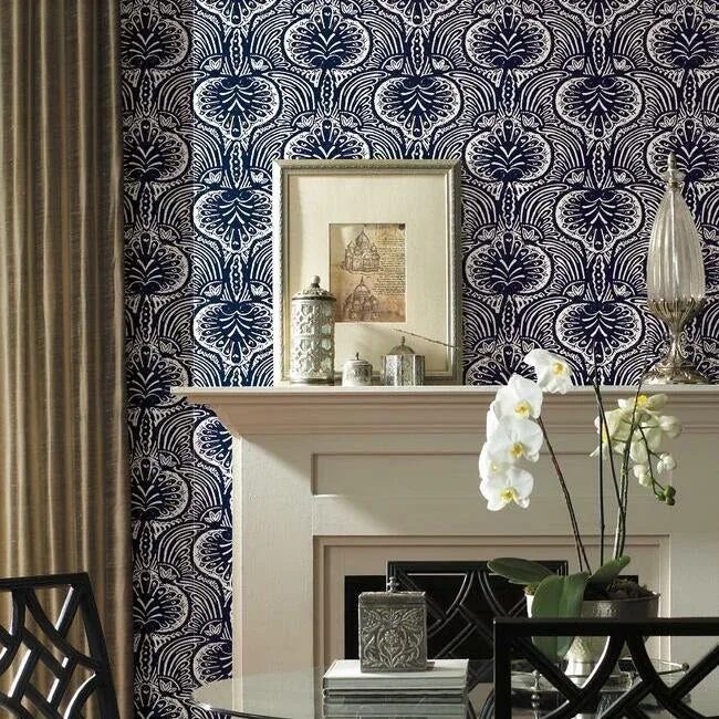 York Designer Series Lotus Palm Navy Wallpaper | Wallpaper Twins York Designer Series Lotus Palm Navy Wallpaper - SKU HO2153