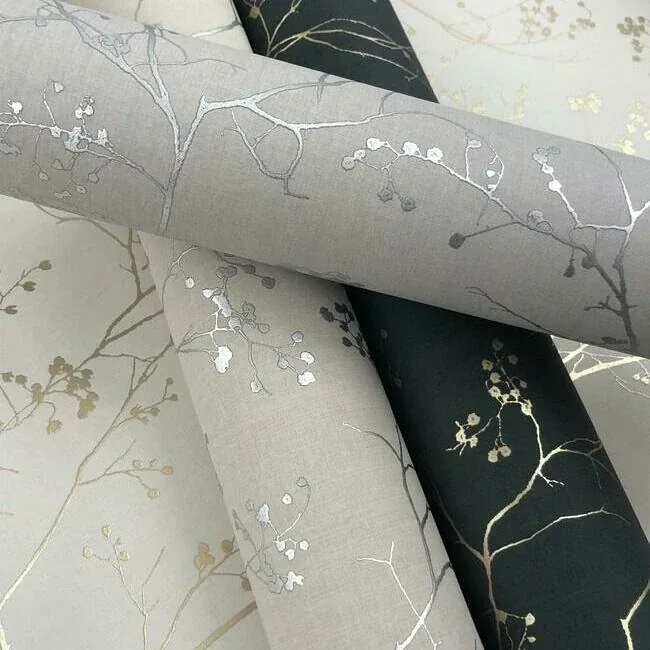 York Designer Series Luminous Branches Taupe & Silver Wallpaper - SKU DD3815
