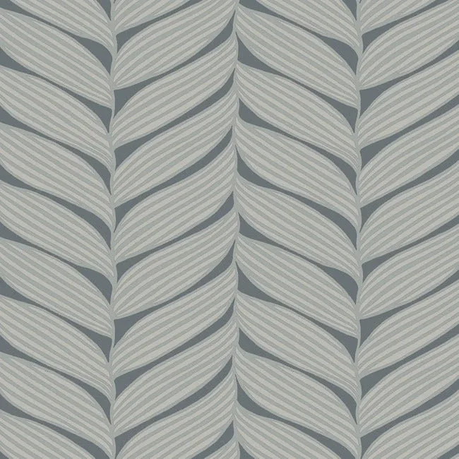 MD7163 | Luminous Leaves Charcoal & Silver Wallpaper