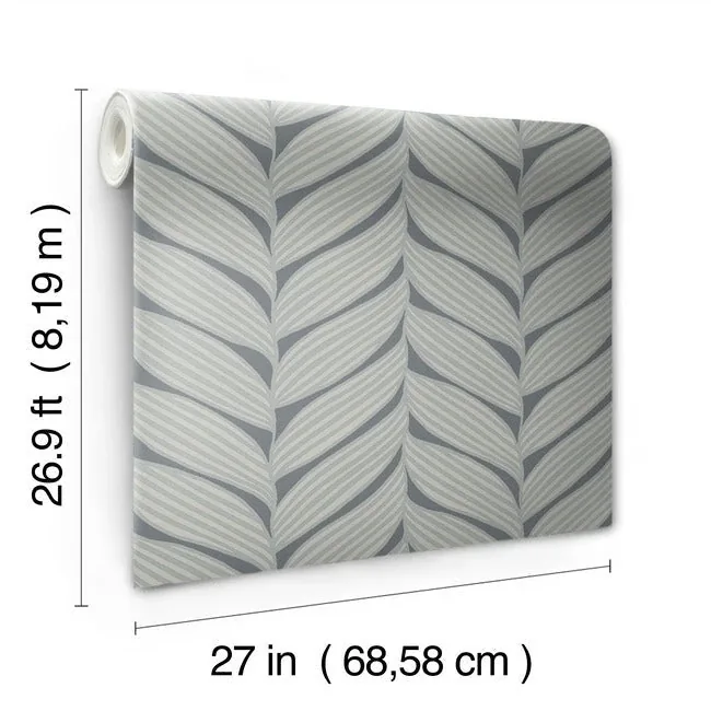 York Designer Series Luminous Leaves Charcoal & Silver Wallpaper - SKU MD7163