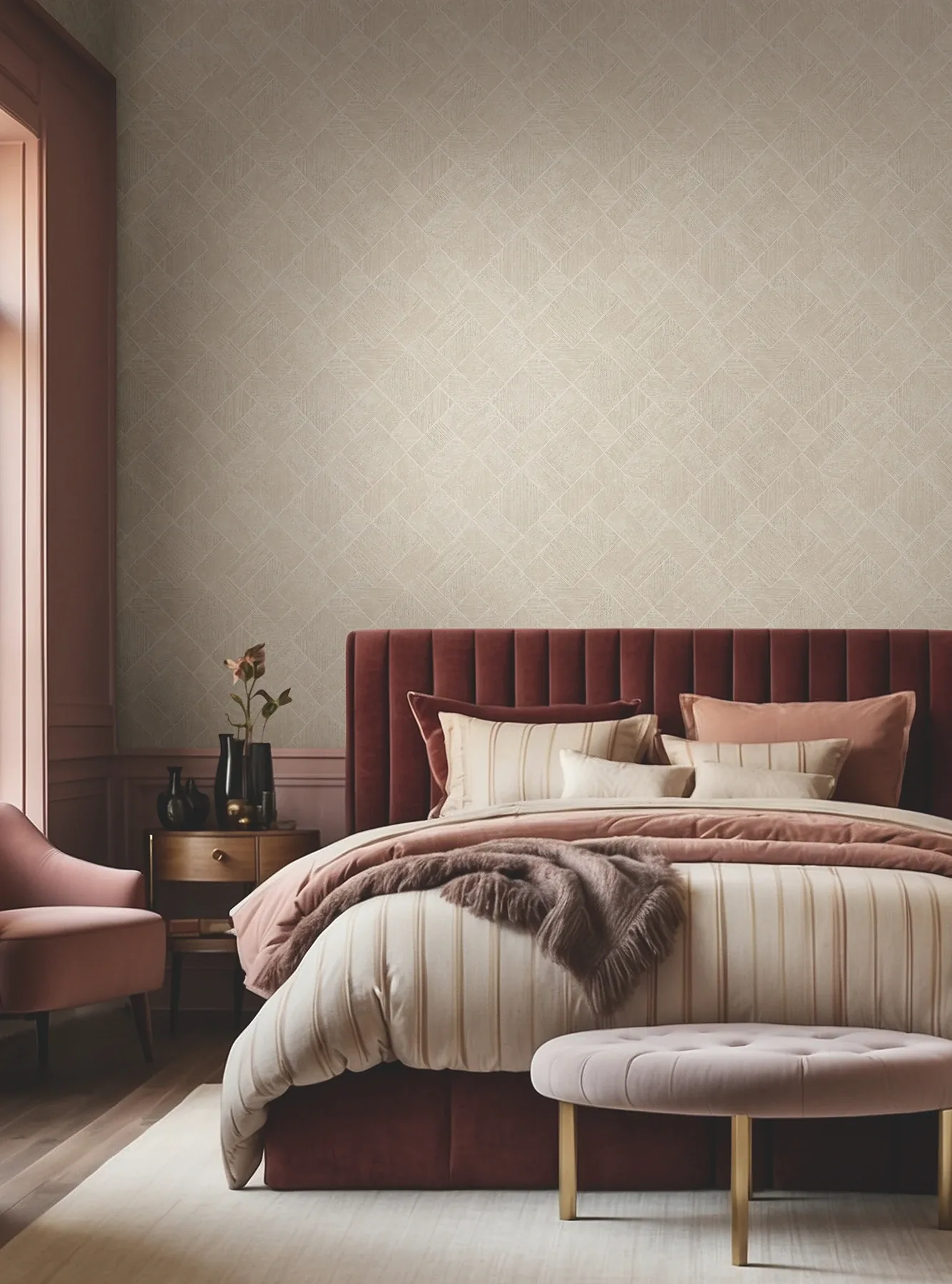 York Designer Series Marquetry Beige Tile Wallpaper - SKU MA35509