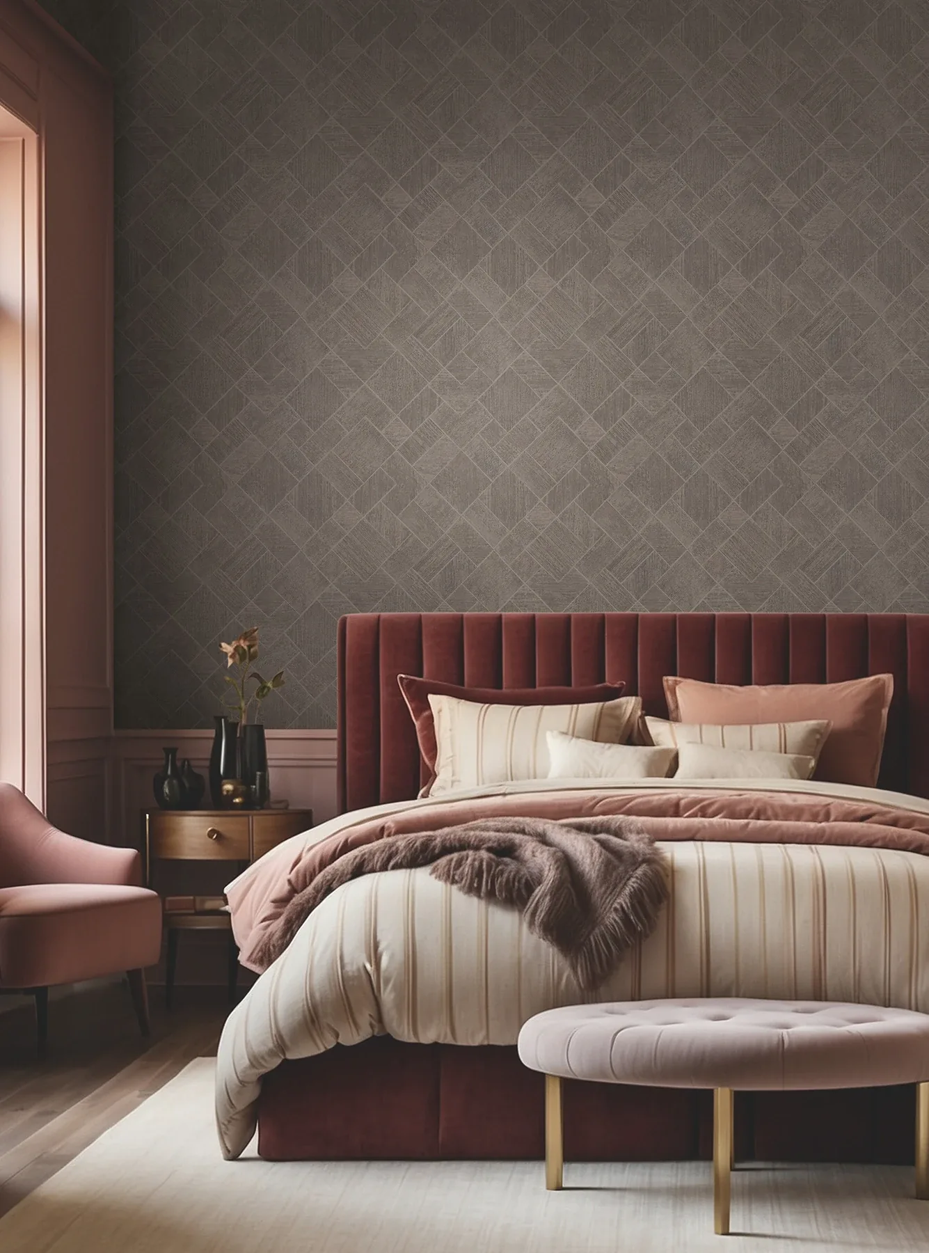 York Designer Series Marquetry Taupe Tile Wallpaper - SKU MA35511