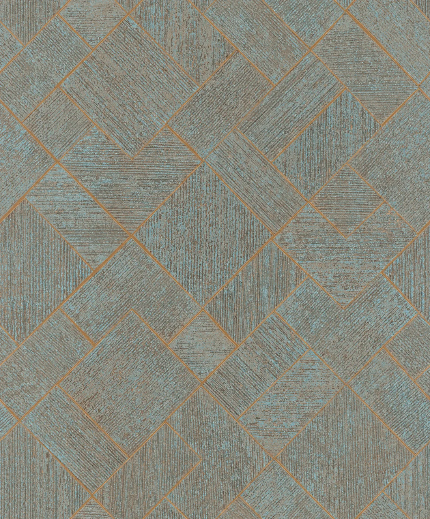 MA35512 | Marquetry Teal Tile Wallpaper
