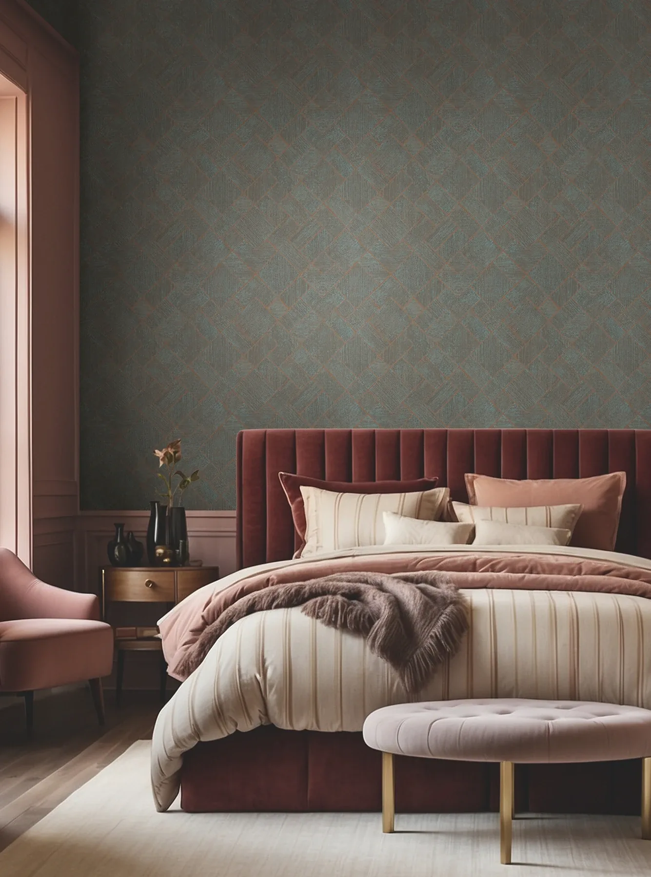 York Designer Series Marquetry Teal Tile Wallpaper - SKU MA35512