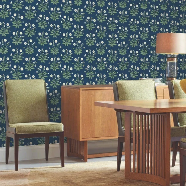 York Designer Series Meadow Flowers Navy & White Wallpaper - SKU AC9151