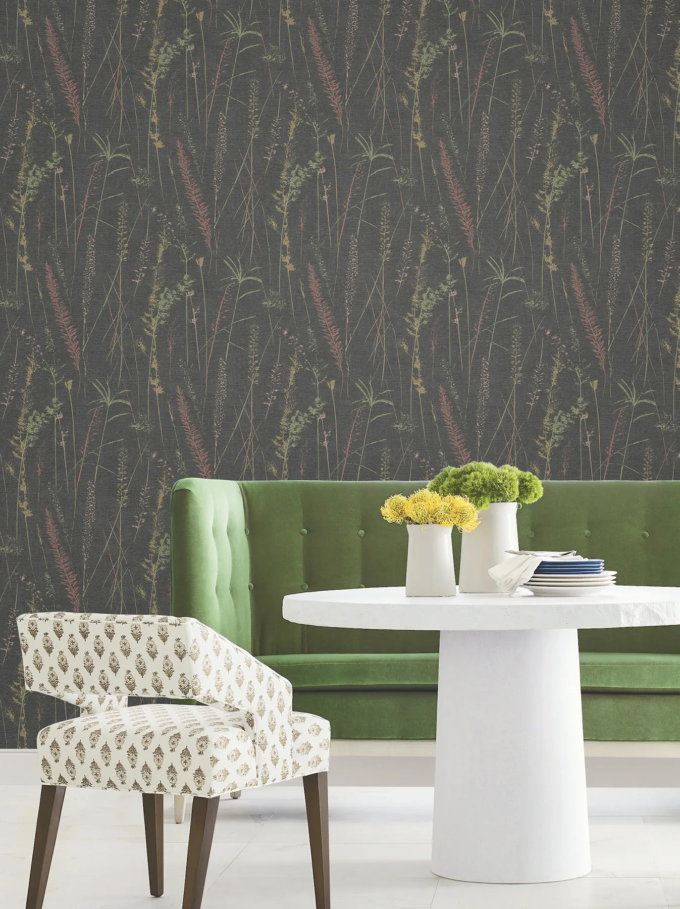 York Designer Series Meadow Splendor Black Botanical Wallpaper - SKU LL3241
