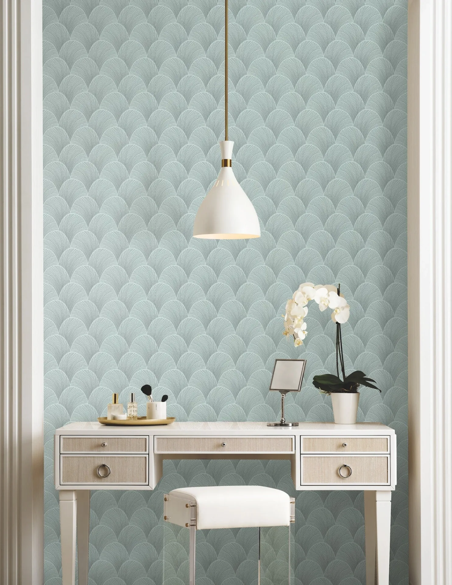 York Designer Series Metallic Blue Pearl Scallop Wallpaper - SKU NT6108