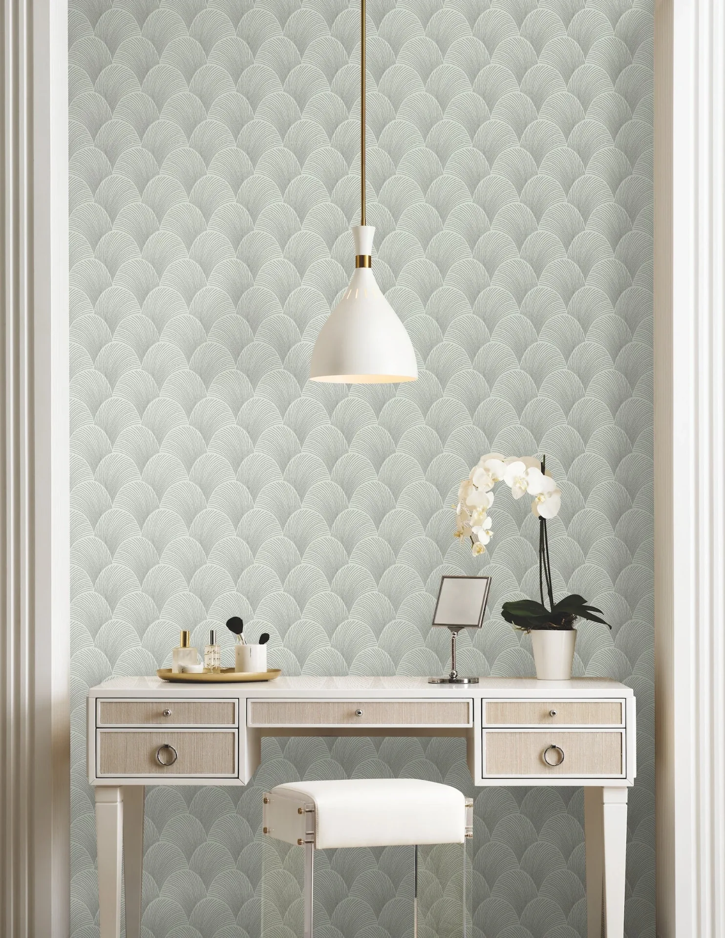 York Designer Series Metallic Light Green Scallop Wallpaper - SKU NT6106