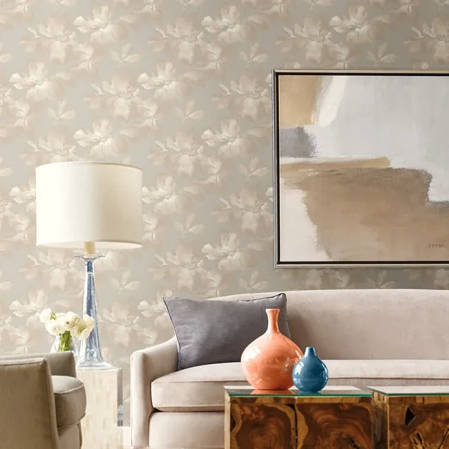 York Designer Series Midnight Blooms Neutral Peel & Stick Wallpaper - SKU PSW1414RL