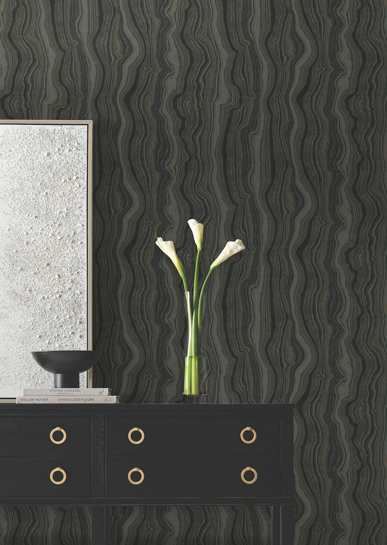 York Designer Series Mineral Shimmer Black & Gold Wallpaper - SKU DF3326
