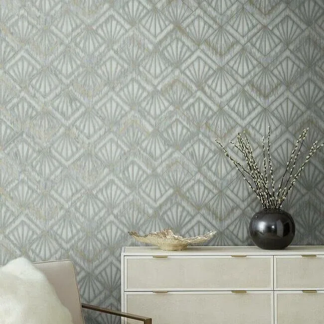 York Designer Series Modern Shell Blue & Grey Wallpaper - SKU OS4274