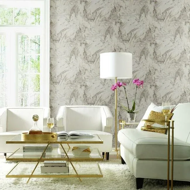 York Designer Series Oil & Marble Grey Metallic Wallpaper - SKU Y6231203