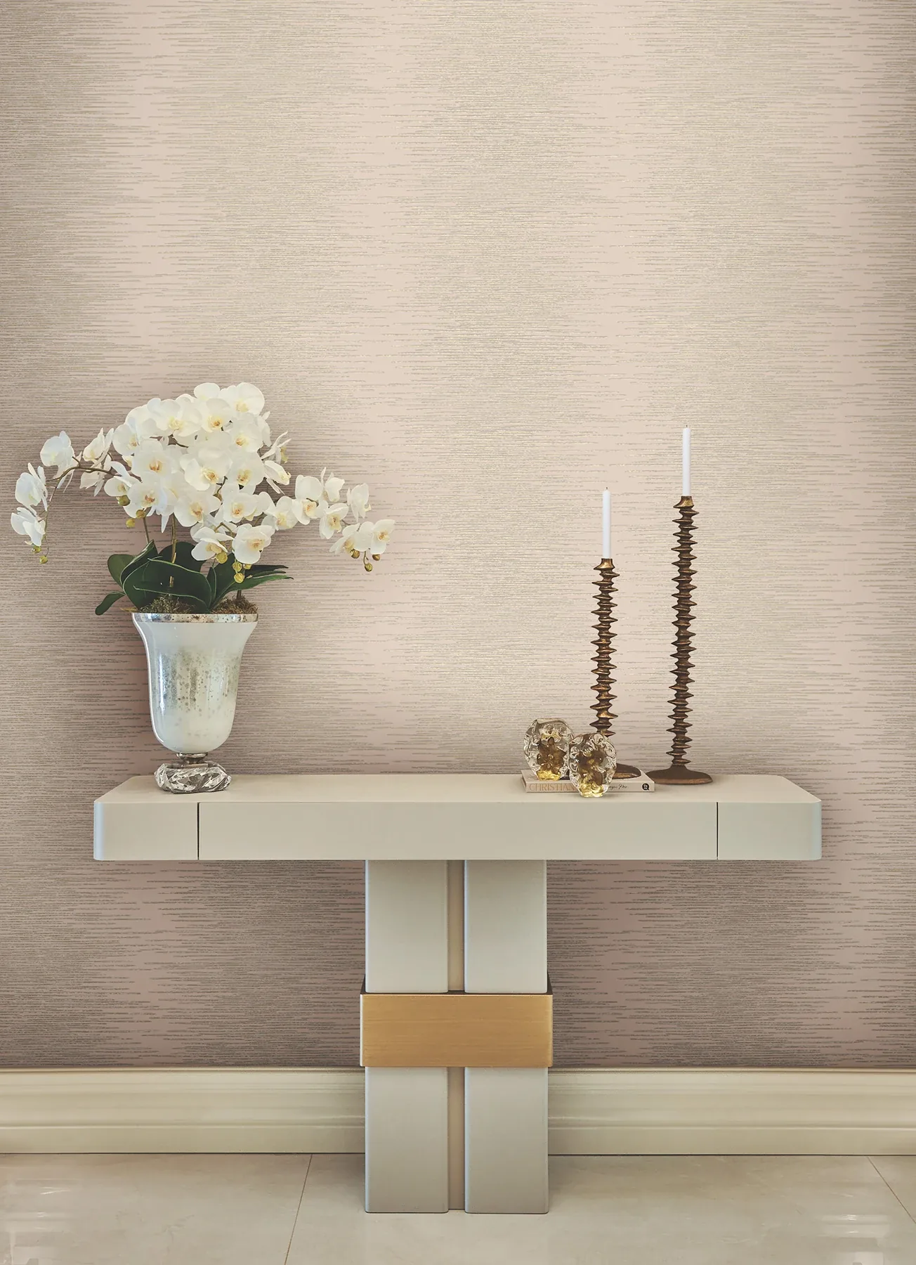 York Designer Series Operetta Blush Metallic Columns Wallpaper - SKU VR1502