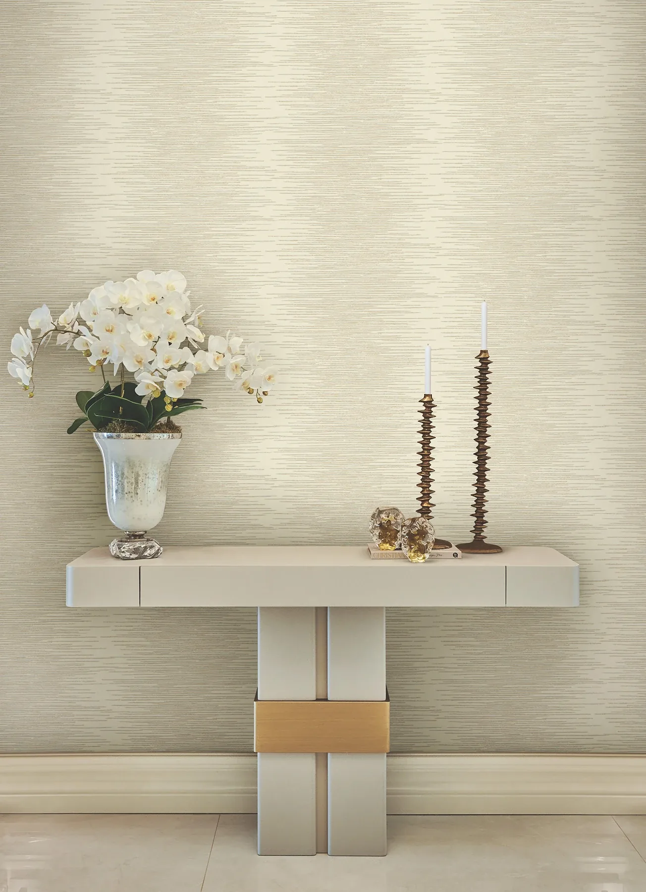 York Designer Series Operetta Cream Metallic Columns Wallpaper | Wallpaper Twins York Designer Series Operetta Cream Metallic Columns Wallpaper - SKU VR1501