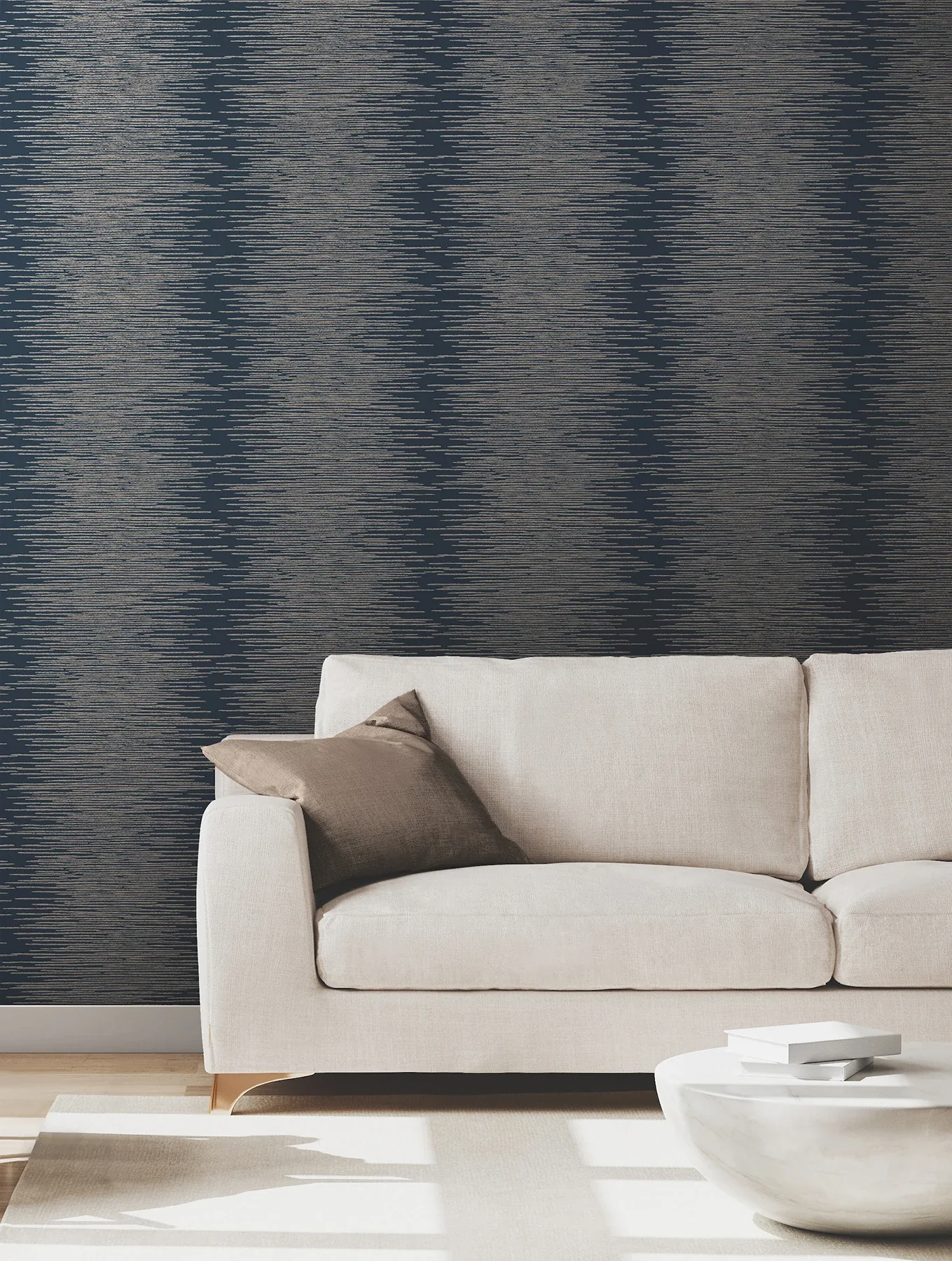 York Designer Series Operetta Navy Metallic Columns Wallpaper - SKU VR1503