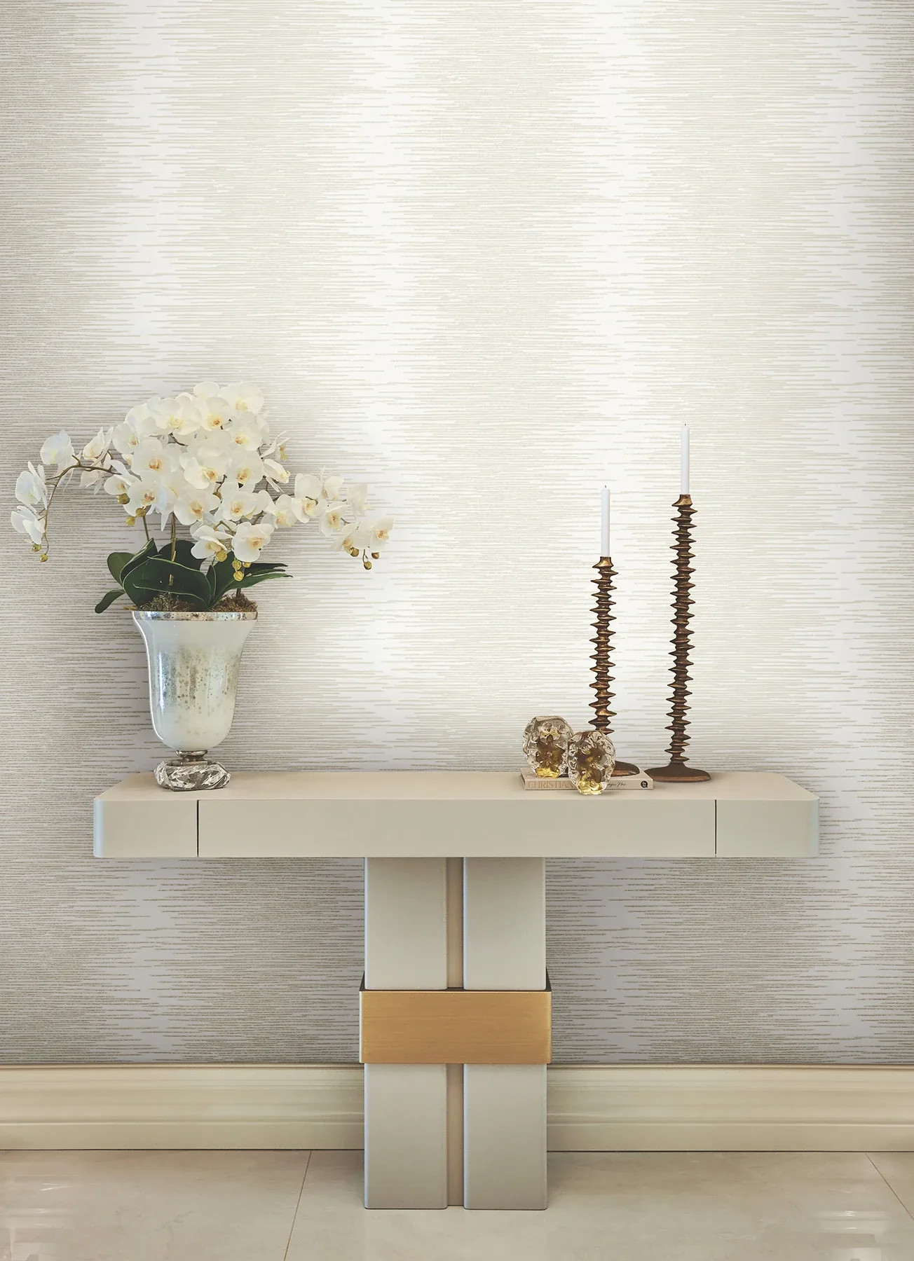 York Designer Series Operetta White Metallic Columns Wallpaper | Wallpaper Twins York Designer Series Operetta White Metallic Columns Wallpaper - SKU VR1506
