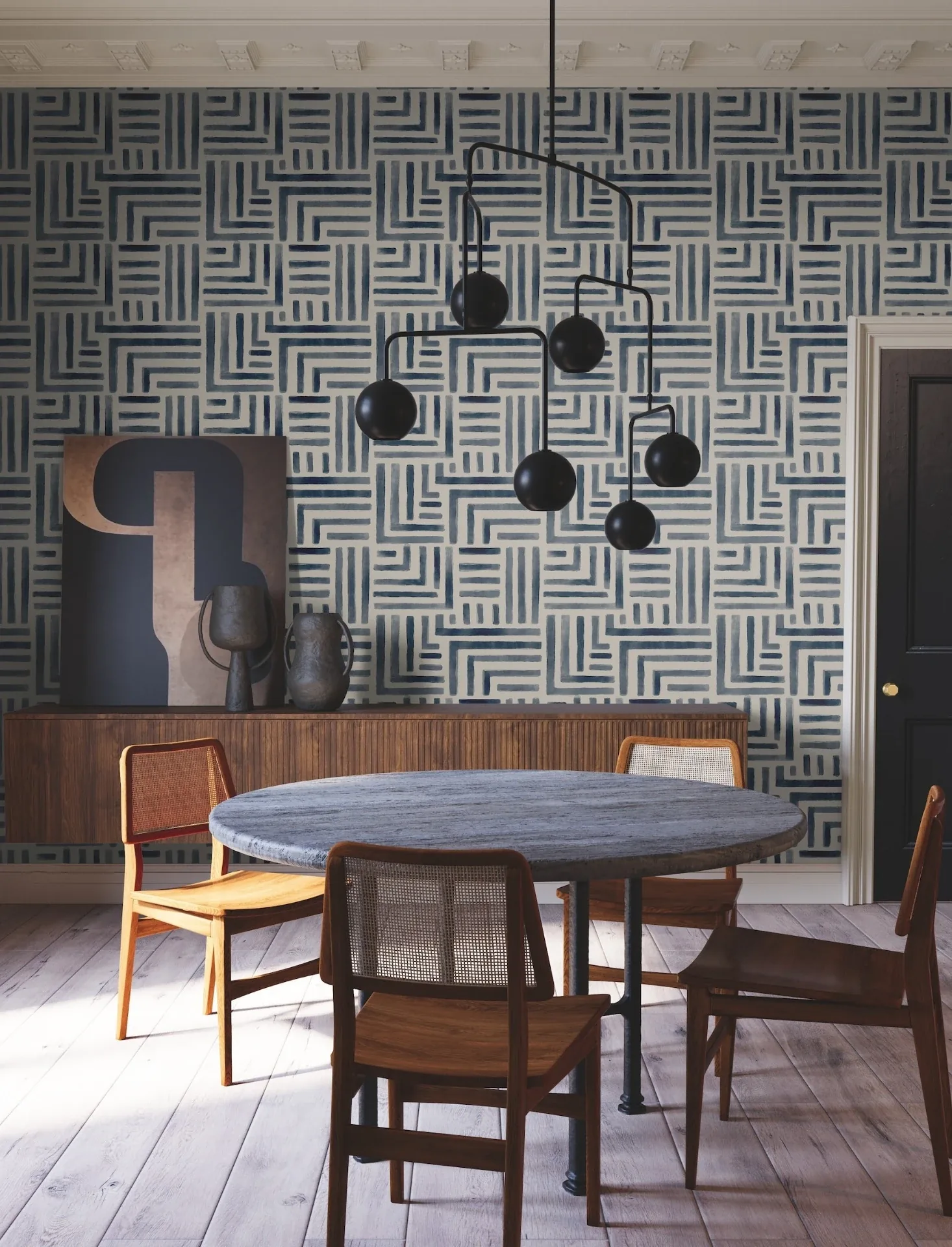 York Designer Series Painterly Labyrinth Navy Wallpaper | Wallpaper Twins York Designer Series Painterly Labyrinth Navy Wallpaper - SKU LM5361