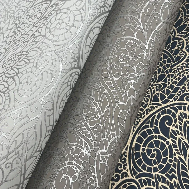 York Designer Series Paradise Dark Taupe & Silver Wallpaper | Wallpaper Twins York Designer Series Paradise Dark Taupe & Silver Wallpaper - SKU DT5012