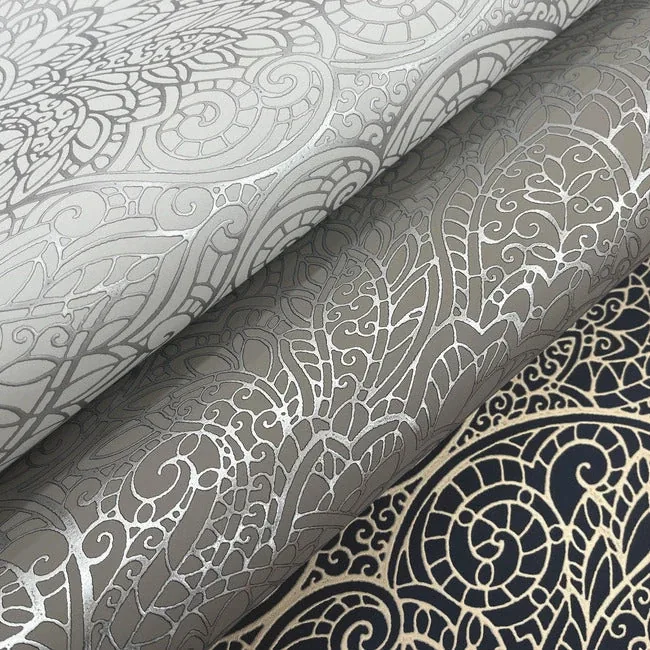 York Designer Series Paradise Dark Taupe & Silver Wallpaper | Wallpaper Twins York Designer Series Paradise Dark Taupe & Silver Wallpaper - SKU DT5012
