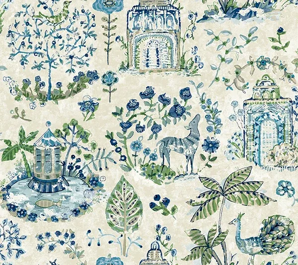 York Designer Series Parc Sapphire Garden Dreams Wallpaper - SKU VP1402