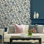 York Designer Series Parterre Blue Jacobean Wallpaper - SKU VP1314