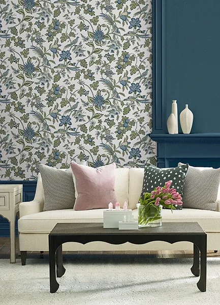 York Designer Series Parterre Blue Jacobean Wallpaper - SKU VP1314