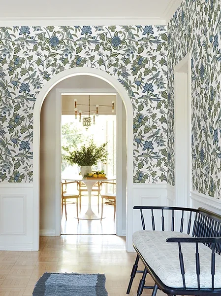 York Designer Series Parterre Blue Jacobean Wallpaper - SKU VP1314