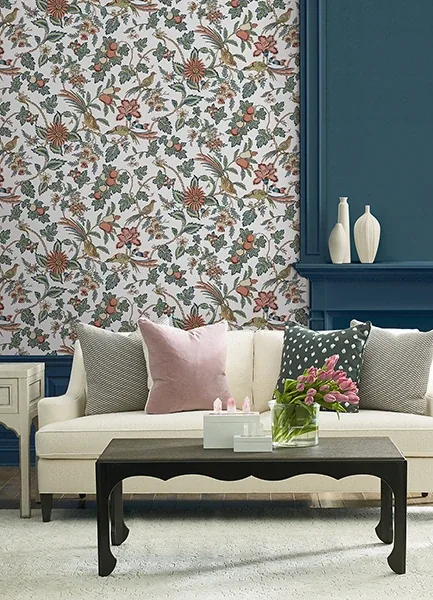 York Designer Series Parterre Coral Jacobean Wallpaper - SKU VP1316