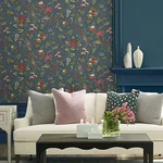 York Designer Series Parterre Indigo Jacobean Wallpaper - SKU VP1311