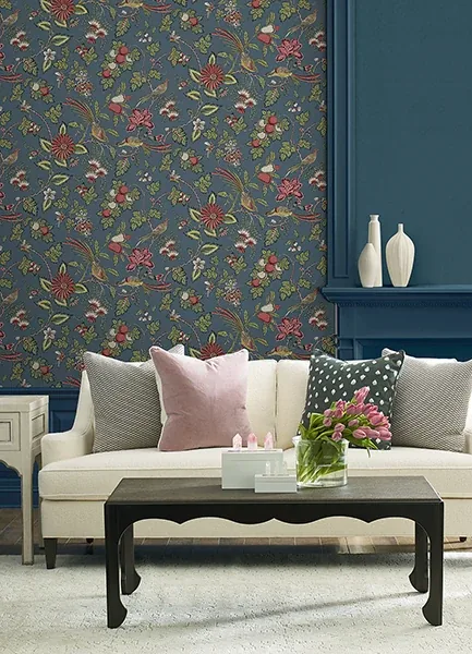 York Designer Series Parterre Indigo Jacobean Wallpaper - SKU VP1311