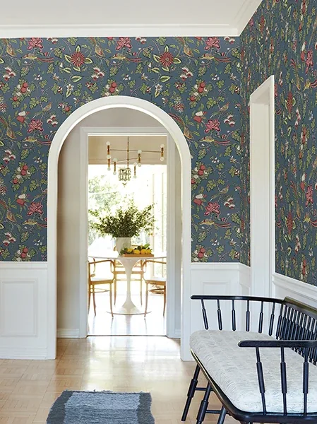 York Designer Series Parterre Indigo Jacobean Wallpaper - SKU VP1311