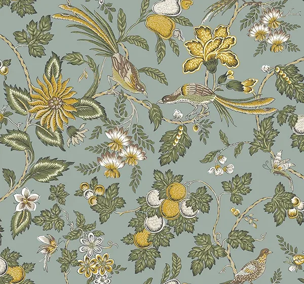 VP1315 | Parterre Light Blue Jacobean Wallpaper