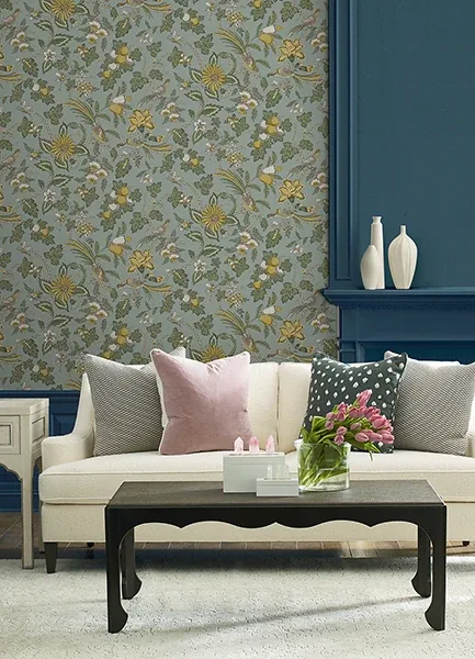 York Designer Series Parterre Light Blue Jacobean Wallpaper - SKU VP1315