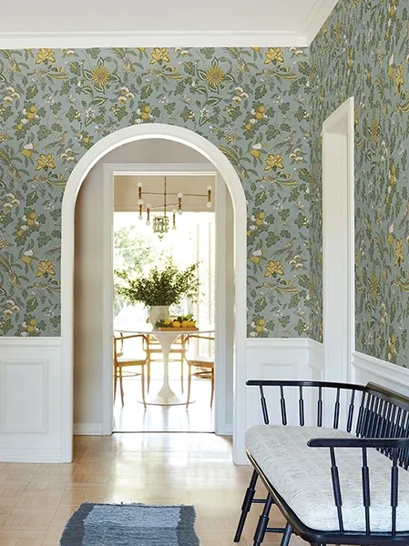 York Designer Series Parterre Light Blue Jacobean Wallpaper - SKU VP1315