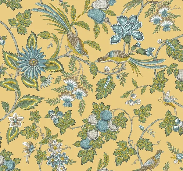 VP1313 | Parterre Light Yellow Jacobean Wallpaper