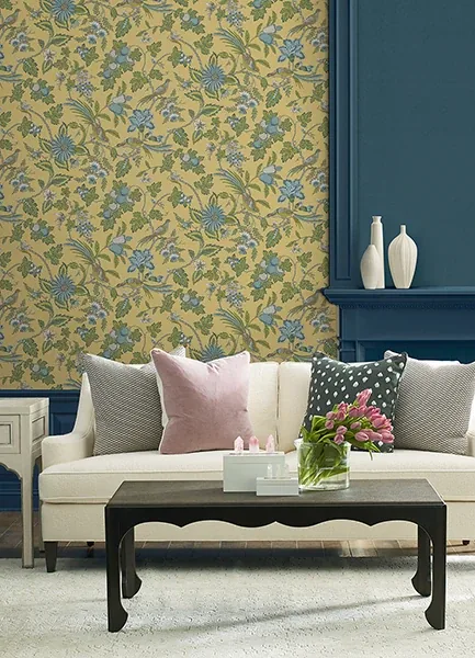 York Designer Series Parterre Light Yellow Jacobean Wallpaper - SKU VP1313