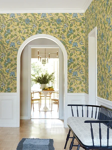 York Designer Series Parterre Light Yellow Jacobean Wallpaper - SKU VP1313
