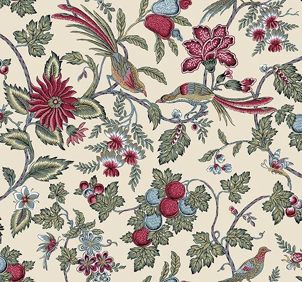 York Designer Series Parterre Raspberry Jacobean Wallpaper - SKU VP1312