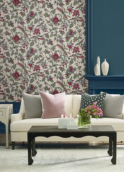 York Designer Series Parterre Raspberry Jacobean Wallpaper - SKU VP1312