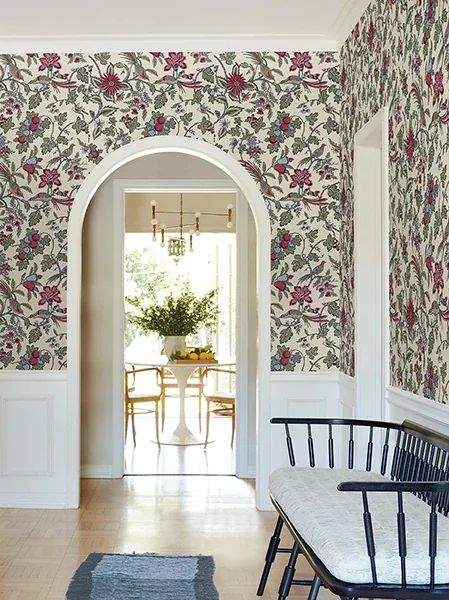 York Designer Series Parterre Raspberry Jacobean Wallpaper - SKU VP1312