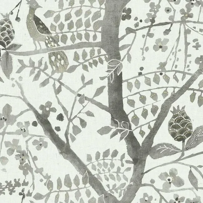 York Designer Series Peacock Block Print Grey Wallpaper - SKU BO6633