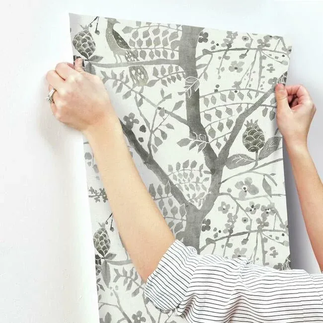York Designer Series Peacock Block Print Grey Wallpaper | Wallpaper Twins York Designer Series Peacock Block Print Grey Wallpaper - SKU BO6633