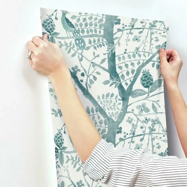 York Designer Series Peacock Block Print Teal Wallpaper - SKU BO6632