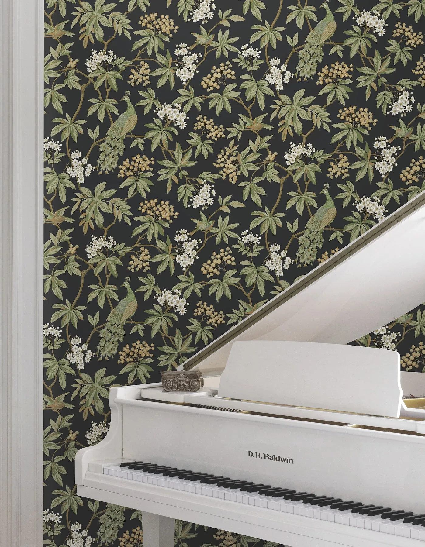York Designer Series Peacock Estate Black Wallpaper - SKU MX9662