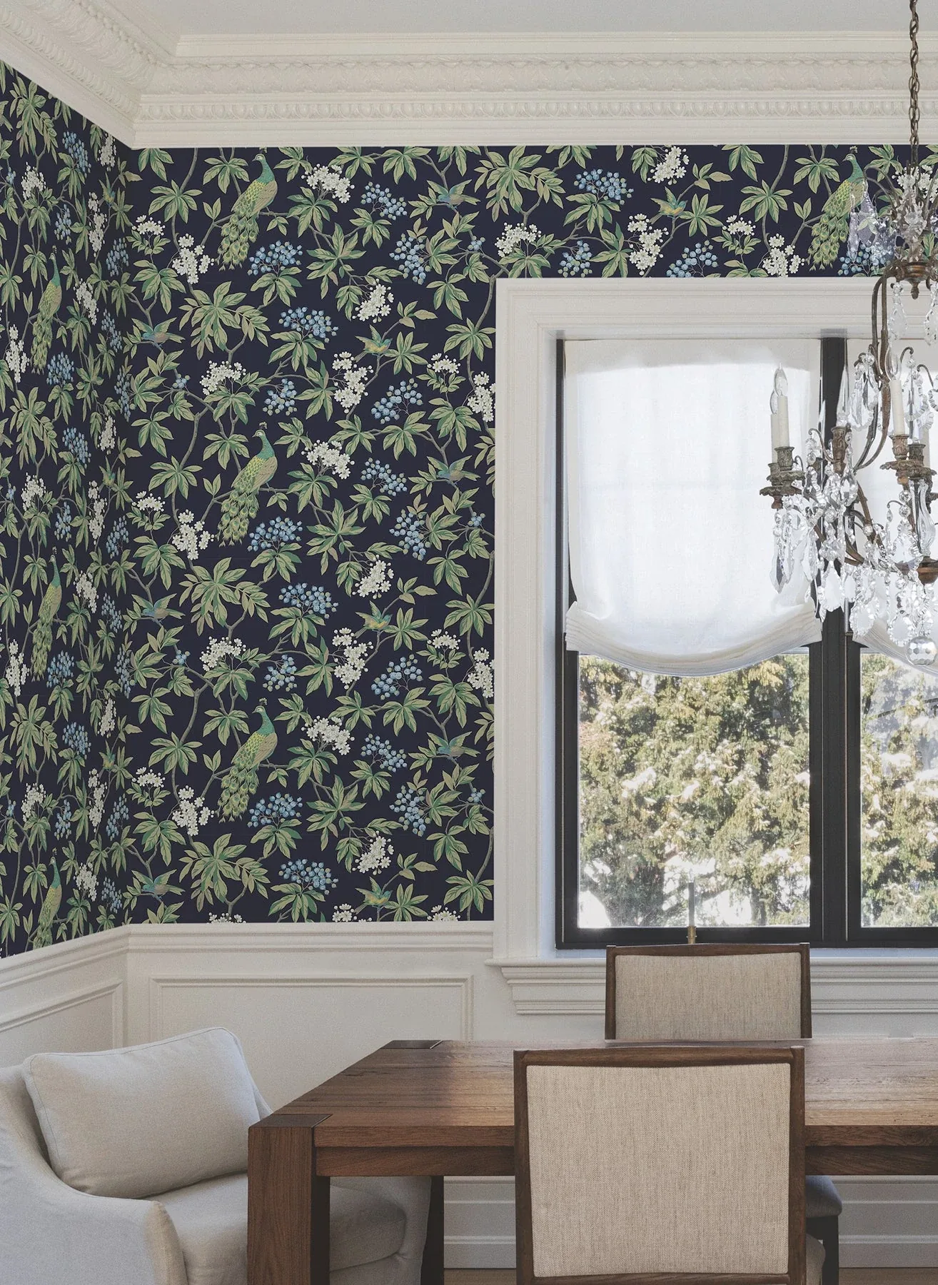 York Designer Series Peacock Estate Navy Wallpaper | Wallpaper Twins York Designer Series Peacock Estate Navy Wallpaper - SKU MX9661