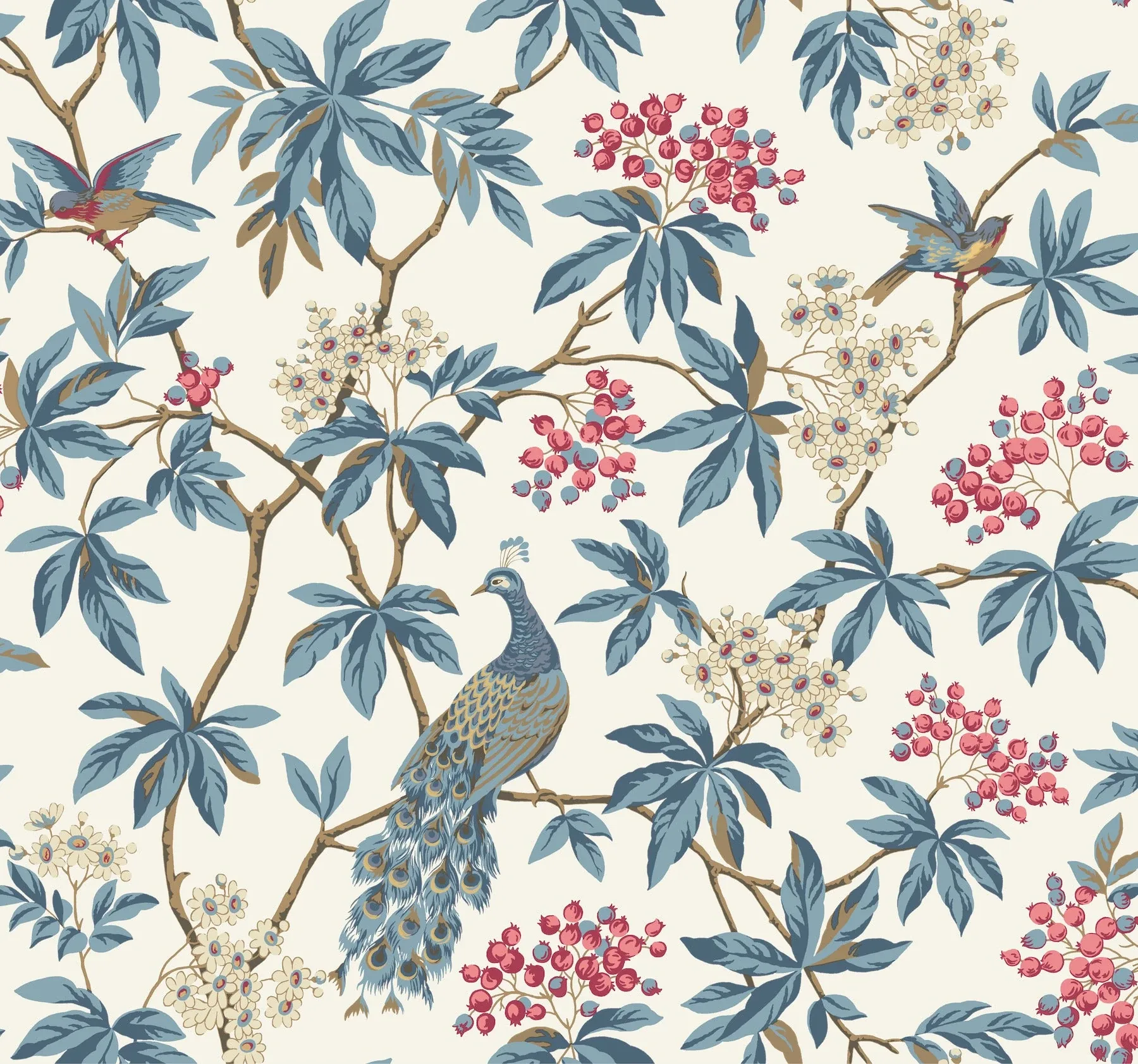 MX9666 | Peacock Estate White Wallpaper
