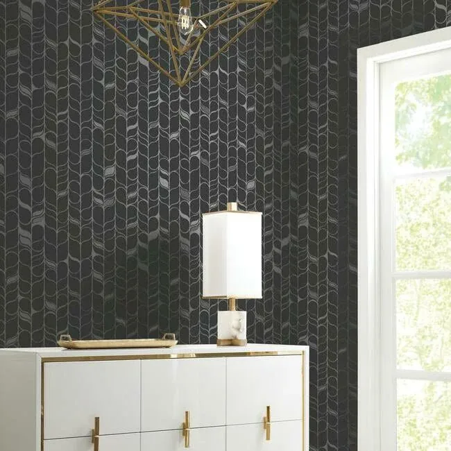 York Designer Series Perfect Petals Black & Silver Wallpaper - SKU OS4205